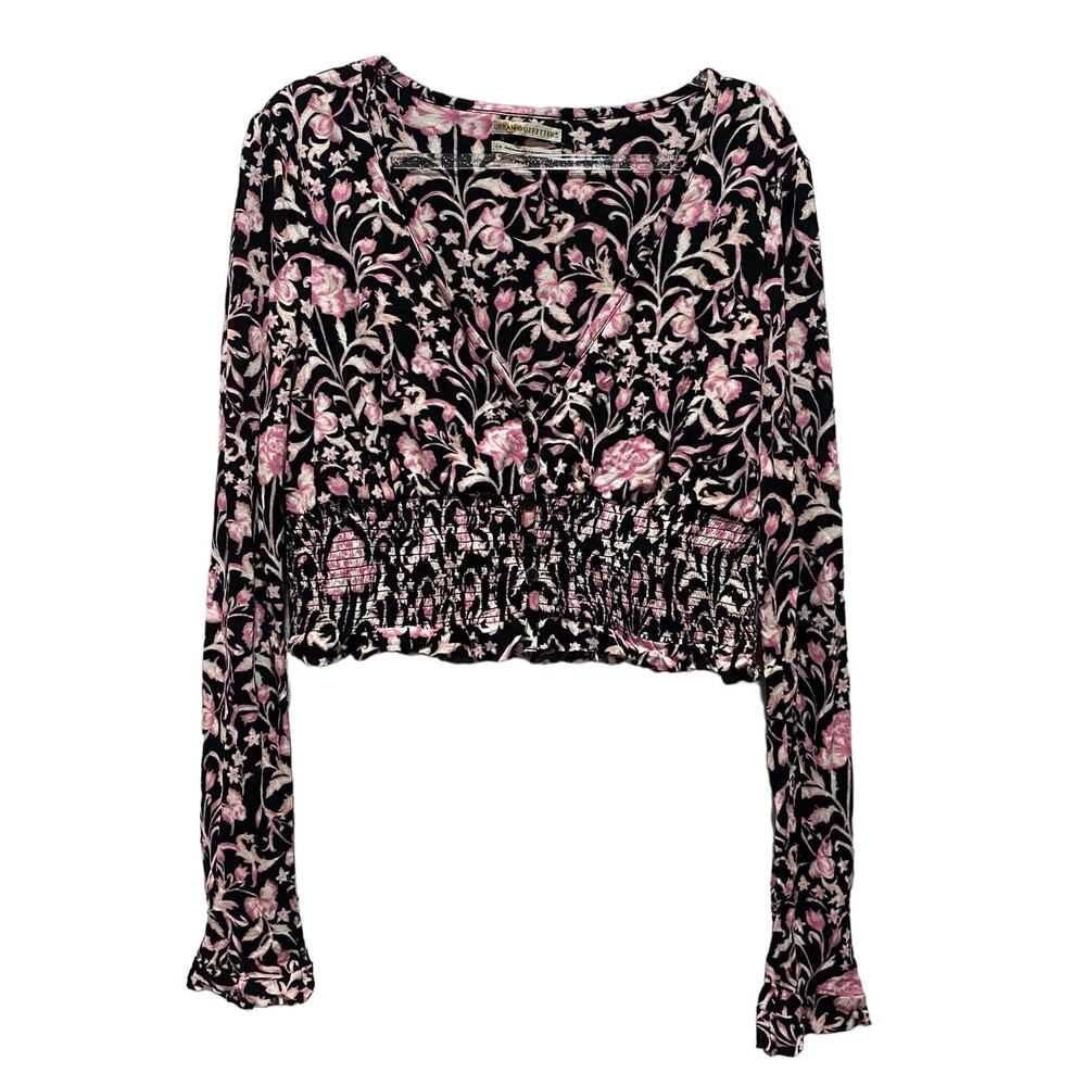 Urban Outfitters Cropped Long Sleeve Floral Shirt Sz Large